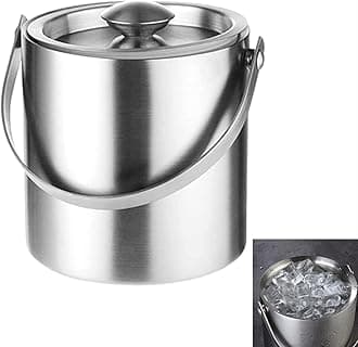 Ice Cube Tray 2 L / 3 L Ice Bucket with Lid Ice Bucket Stainless Steel Ice Cube Tray Double Walled Insulated Ice Container Portable Multifunctional Party Cooler Ice Barrel Barbecue Party