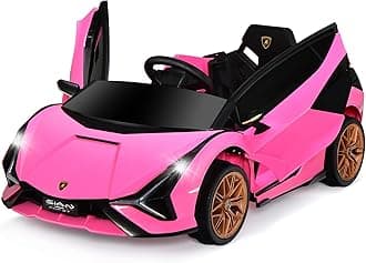 INFANS 12V Licensed Lamborghini Sian Kids Ride On Car with Parent Remote Control, Spring Suspension, MP3 Player, Electric Toy Roadster Carbon Fiber Textured for Toddler (Pink)