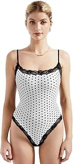 SUUKSESS Women Square Neck Lace Bodysuit Sleeveless Spaghetti Strap Tank Top