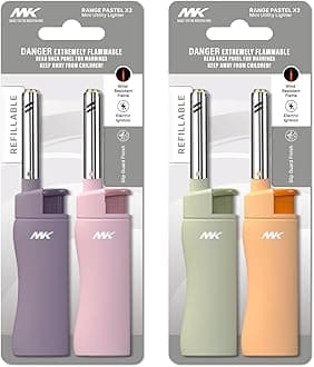 MK Lighter 4PCS Candle Lighters with Refillable, Windproof Flame, Ideal as Lighter for Candle, BBQ, Random Colors (Pastel-4PC)