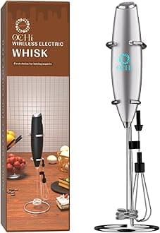 OCHI Powerful Milk Frother & Egg Beater - Powerful Electric Handheld Frother & Whisk for Coffee, Lattes, Cappuccino, Hot Chocolate Creamer & Coffee Mixer - Ultra Fast Foam Maker & Drink Mixer (Silver)