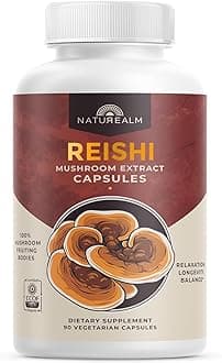 Naturealm Reishi Mushroom Supplement - Organic Reishi Mushroom Extract Capsules for Wellness & Cognitive Support - 90 Vegetarian Capsules with Red Reishi MushroomsUSDA Organic