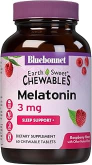 Bluebonnet Nutrition EarthSweet Melatonin 3 mg Fast-Acting Quick Dissolve Nighttime Relaxation & Restful Sleep Support - Sleep Aid - Gluten-Free, Vegan - Raspberry Flavor - 60 Chewable Tablets