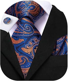 Dubulle Mens Paisley Striped Tie Woven Necktie for Men and Handkerchief Cufflinks Set Wedding Formal Business