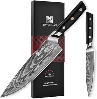8C Damascus Kitchen Knife Set 2pc,8" Chef Knife and 5.5" Utility Knife,High Carbon Stainless Steel,5-Star Sharp Standard,Black Ergonomic G10 Handle,Love's Gift Box