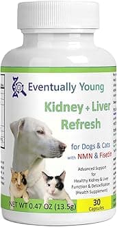 𝗘𝘃𝗲𝗻𝘁𝘂𝗮𝗹𝗹𝘆 𝗬𝗼𝘂𝗻𝗴 12-in-1 CKD Kidney & Liver Support Restore for Cats & Dogs: Advanced Phosphate Binder w/NMN, Fisetin, Antioxidants, Prebiotic & Probiotic (30 Caps)