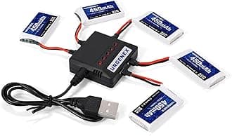 URGENEX 5PCS 3.7V 450mAh Drone Battery 25C 1S Lipo Battery with Molex Plug 5in1 Charger for SYMA Q11 AT-96 TR-C385 TR-P51 TR-F22 H99W H31 H6C H98 Holy Stone HS170G HS170 HS170C HS230 Drone Quadcopter