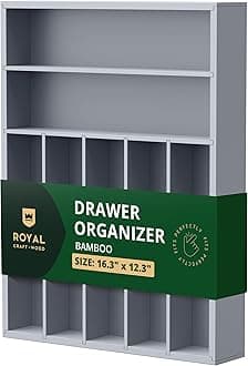 ROYAL CRAFT WOOD Luxury Bamboo Kitchen Drawer Organizer - Silverware Organizer - Utensil Holder and Cutlery Tray with Grooved Drawer Dividers for Flatware and Kitchen Utensils (7 Slot, Gray)