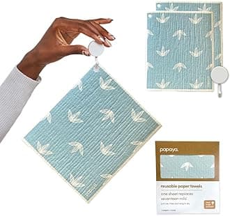 Papaya Reusable Paper Towels, Premium Swedish Dishcloths with Hook, Non-Scratch Reusable Paper Towel, 1 Sheet Replaces 17 Rolls - 2 Sheets, 1 Hook