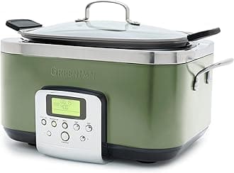 GreenPan Elite 8-in-1 Programmable 6QT Electric Slow Cooker, Dishwasher Safe Lid & Removable Crock, PFAS-Free Healthy Ceramic Nonstick Multi-Cooker, Sear, Sauté, Brown, Steam Basket, Roast, Sage Green