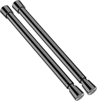 AIZESI 2pcs Black Small Tension Rod 12 to 19 Inch Adjustable Tension Curtain Rod Mini Closet Rod Spring Rod No Drilling Short Tension Rods for Windows, Cupboard, Kitchen Cabinets,（Suitable 12-17in）
