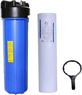 20 Inch Jumbo Big Blue Whole House Water Filter Housing Pre Filter (1" Bsp) With Jumbo Spun (4.5" Od), Spanner Key (Blue), Sand