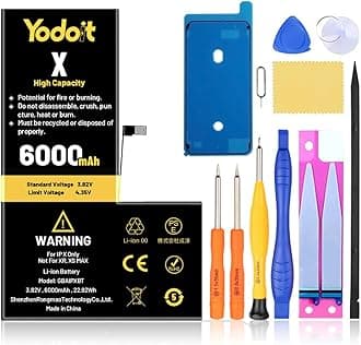 Yodoit for iPhone X Battery Replacement 6000mAh Battery High Capacity 0 Cycle Replacement for Model A1865, A1901, A1902 with Repair Tool Kit & Adhesive