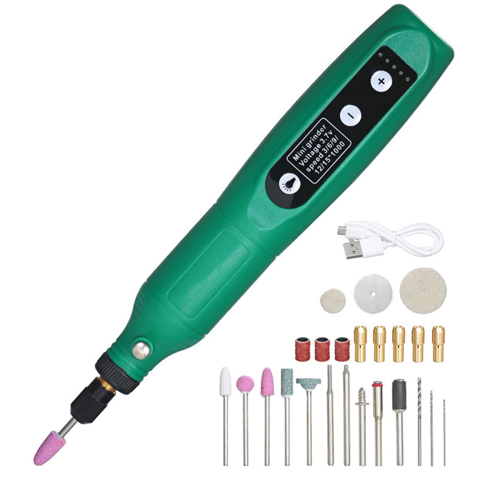 Eacam Cordless Rotary Tool 3.7V Li-Ion Power 5 Variable Speed USB Charging Multi-Purpose for Light-Duty DIY Crafting Polishing Waxing Drilling Engraving Green