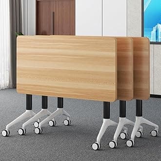 Conference Table, Folding Conference Room Tables with Flip-Top Design, Mobile Rectangular Modular Tables for Office Meetings and Training Sessions (Yellow, 63×21.6×29.5in)