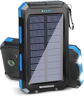 WONGKUO Solar Charger Power Bank - 36800mAh Solar Phone Charger, QC3.0 Fast Charger with LED Flashlight, IP65 Waterproof Portable Power Bank for Outdoor Activities