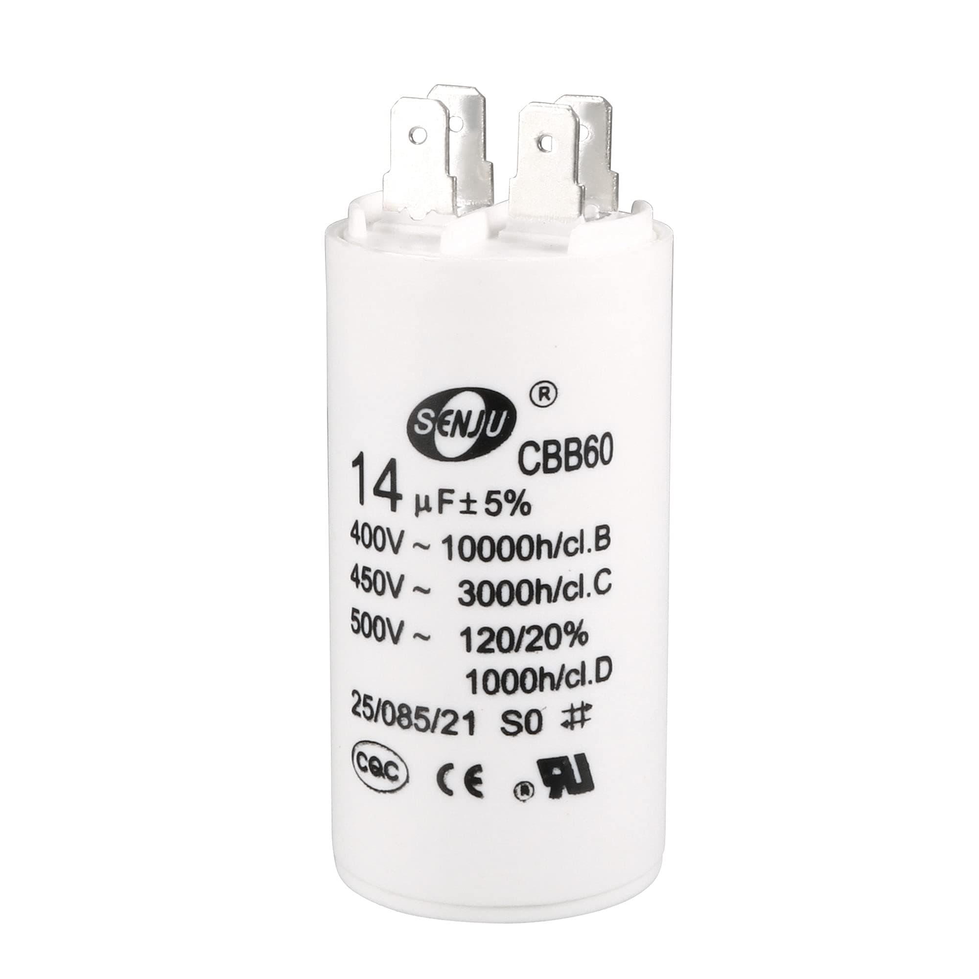 uxcell CBB60 Run Capacitor 14uF 450V AC Double Insert 50/60Hz Cylinder 70x35mm White for Air Compressor Water Pump Motor