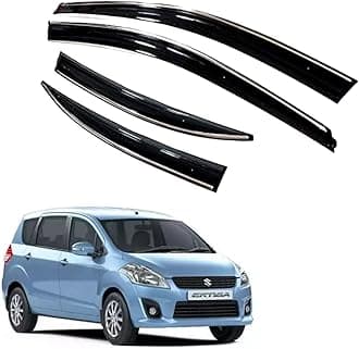 ROYALTECH Premium Chromeline & Silverline Unbreakable Car Rear Window Wind Deflectors & Side Door Visor Rain Guard Compatible with (Maruti Suzuki Ertiga (2012-2016))