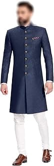 Indian Jodhpuri Achkan Suit for Men Wedding Sherwani Partywear bhandgala Outfit in Navy Blue Cotton