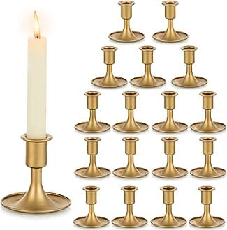 Candlestick Holders Taper Candle Holders, Romadedi Gold Candle Stick Candle Holder for Table Centerpiece, Wedding Reception, Festive Christmas Mantel Decoration or Home Decor, Set of 18