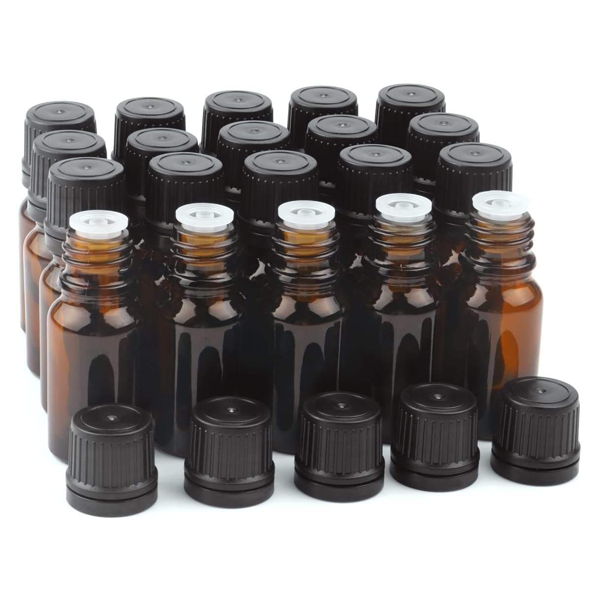 10 ml(1/3 oz) Sample Glass Bottles For Essential Oils 20 Pcs Empty Glass Dropper Vials With Orifice Reducers For DIY Perfume Aromatherapy Fragrance Cosmetic Oils (amber)