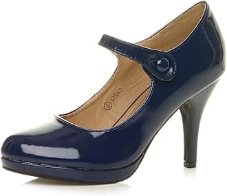 AJVANI Womens Ladies mid high Heel Mary Jane Evening Work Platform Bridal Party Prom Court Shoes Size.