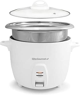 Elite Gourmet ERC-2020 Electric Rice Cooker with Stainless Steel Inner Pot Makes Soups, Stews, Grains, Cereals, Keep Warm Feature, 20 Cups Cooked (10 Cups Uncooked), White