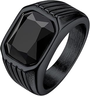 Bestyle Chunky Signet Ring for Men, Stainless Steel/Black Ring Synthetic Gemstone Band Ring Biker Ring for Men, Thumb Pinky Ring Mens Fashion Ring Jewelry Size 7-14, Gift Package