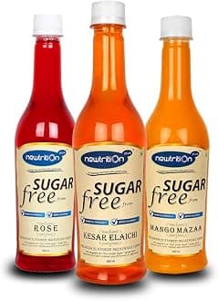 Newtrition Plus Redefining Nutrition Sugar Free Premium Flavoured Rose, Kesar & Mango Mixers Syrub, (500 ml Pack of 3)