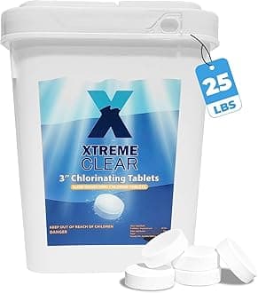Xtremeclear 3" Chlorine Tablets Bucket, 3-inch Individually Wrapped, 25 lbs Chlorinating Tabs for Swimming Pools, Hot Tubs, Spa Slow Dissolving 25 Pound Bucket