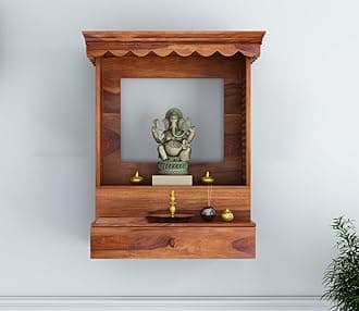 SHREE NATURAL® Wooden Home Temple Pooja Mandir with 1 Drawer for Storage Home Decoration | Pooja Mandap | Solid Wood Home Temple for Home Decor. (Honey)