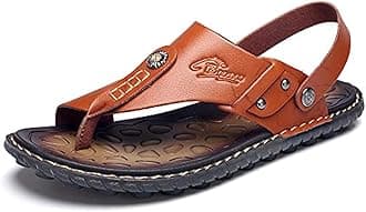 LUODENGLANG Mens Sandals Indoor and Outdoor Beach Flip Flop Casual Thong Leather Slip On Two uses Athletic Slipper Soft