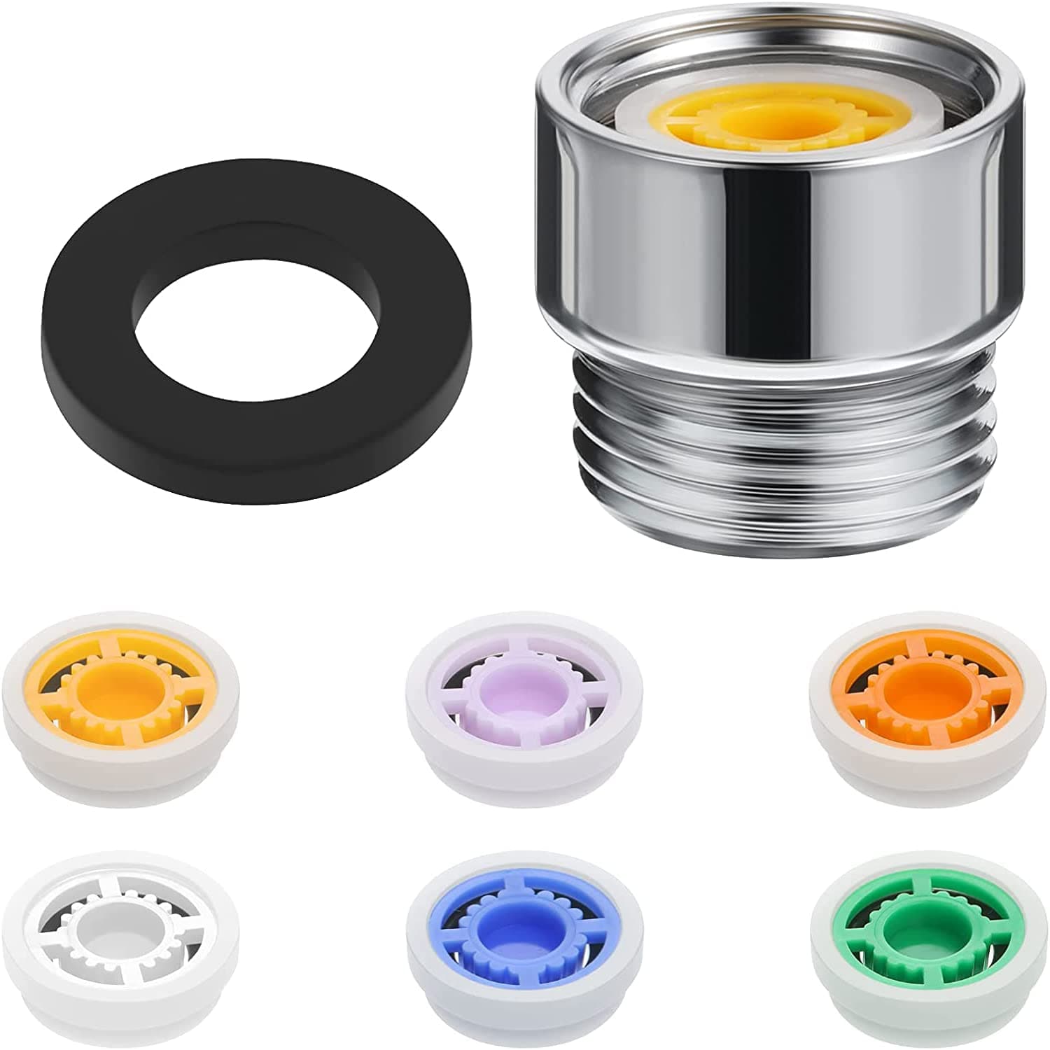 KASTWAVE Shower Flow Reducer Limiter Set, Shower Head Flow Restrictor Water Saver Adapter Water Flow Saver Adapter Set for Fixed Shower Head and Handheld Shower 1.2/ 1.5/ 1.8/ 2/ 2.2/ 2.5 GPM