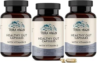 TERRA ORIGINHealthy Gut Capsules with Vitamin D. Digestive Support, intestinal Permeability, IBS, Bloating, Gas and Constipation* 3 Bottles/90 Servings/180 Capsules