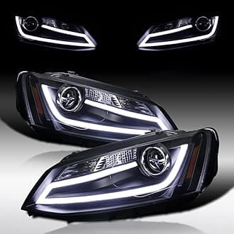 Autozensation Compatible with 2011-2018 Volkwagen Jetta LED Euro Projector Headlights Black W/ LED Light Bar L + R Pair Headlamp