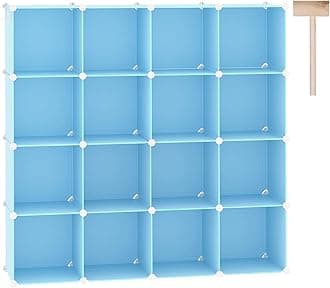 C&AHOME Cube Storage Organizer, 16-Cube Shelves Units, Closet Cabinet, DIY Plastic Modular Book Shelf, Ideal for Bedroom, Living Room, Office, 48.4" L x 12.4" W x 48.4" H Blue UPCS16L