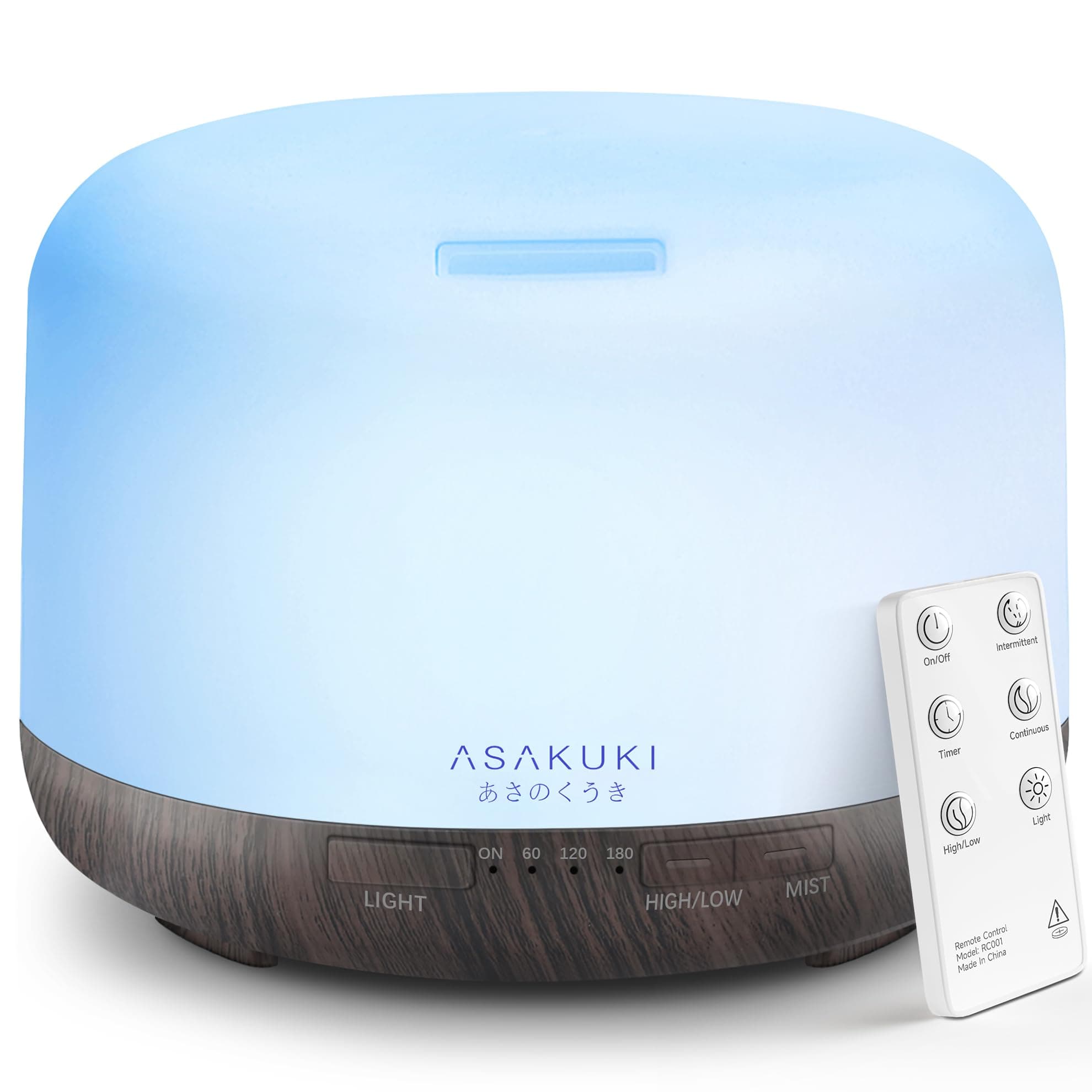 ASAKUKI Essential Oil Diffuser for Home, 500ML Aromatherapy Diffuser Humidifier with Remote Control, 7 Color LED Lights, Quiet Cool Mist Diffuser for Bedroom, Living Room, Office (Dark Brown)