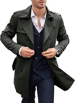 Mens Trench Coat Notched Lapel Double Breasted Long Jacket Windbreaker Overcoat Pea Coat