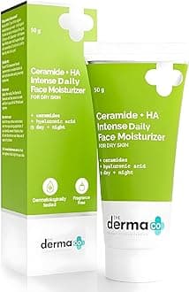 The Derma Co Ceramide + HA Daily Face Moisturizer | Long-Lasting Hydration & Moisture support | Fragrance-Free, Lightweight Face Cream | 1.76 Oz/50g