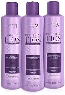 Plastica Dos Fios - Brazilian Keratin Hair Smoothing System, Anti Residue Shampoo And Repair Mask, The Best Treatment System - (3x300 ML) (Set of 3) Comb Included.