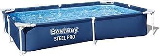 Bestway 56401 Steel Pro Pool | Rectangle Above Ground Fast Set Swimming Pool, Children’s Detachable Pool, Multiple Sizes, Blue, 221 x 150 x 43 cm