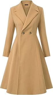 CURLBIUTY Women's Pea Coat Double Breasted A Line Long Trench Coat Winter Dress Coat with Pockets