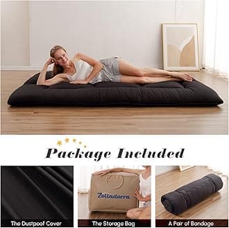 Japanese Floor Mattress, Futon Mattress with Portable Storage Bag, Thick Tatami Roll Up Mattress Suitable for Camping, Guest Room, Black, Size