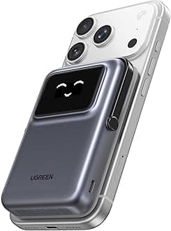 Uno 10000mAh Magnetic Portable Charger, Qi 7.5W Wireless Power Bank, PD 20W USB C Battery Pack with Foldable Stand and TFT Display MagSafe Compatible iPhone 17/16 /15/14/13/12 Series, Black