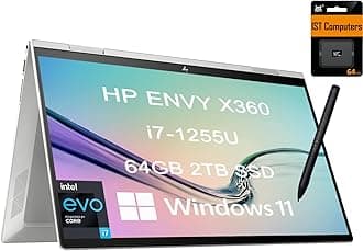 HPEnvy X360 15 15t 2-in-1 Touchscreen (Intel 12th Gen i7-1255U, 64GB RAM, 2TB SSD, Webcam, Stylus) 15.6" FHD Convertible Laptop, Backlit KB, 2 x Thunderbolt 4, Computer Bag Included, Win 11 Home