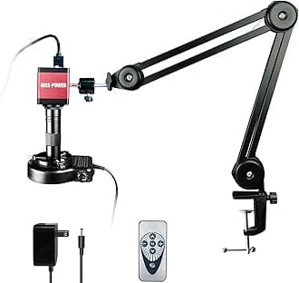 NICE-POWER Digital Microscope Camera, 13MP 1080P HDMI VGA Industrial Video Microscope, 150X Zoom C-Mount Lens, Foldable Stand, LED Ring Light, Soldering Microscopes for Electronics Repair