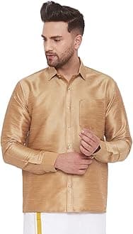 Vastramay Men's Silk Blend Ethnic Shirt | Full Sleeves South Indian Traditional Shirt | Festive, Wedding, Casual Wear