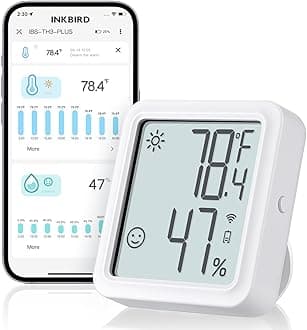 INKBIRD WiFi Thermometer Hygrometer, Indoor Temperature Sensor IBS-TH3-PLUS with Electronic Display, Humidity Monitor with App Alert 1 Year Data Storage Export, Digital Remote Monitor for Room