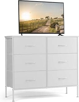 DUMOS TV Stand for Living Room, Entertainment Center for Bedroom with 6 Fabric Drawers, TV Console Media Console Table