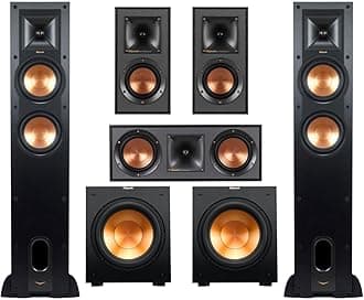 Klipsch Reference 5.2 Home Theater Pack with (2) R-26FA Floorstanding Speaker, (2) R-12SW Subwoofer, R-25C Center Channel Speaker and 2, R-41M Bookshelf Speaker, 2X R-12SW Subwoofers, Black